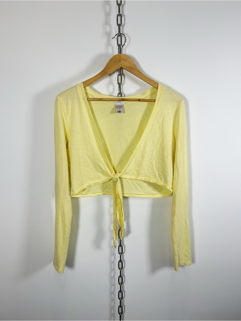 Y2K Old Navy Butter Yellow Tie Front Long Sleeve Top 100% Cotton